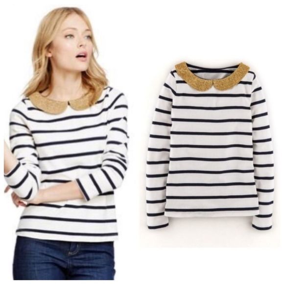 Boden Tops - Boden Striped and Gold Sparkle Collar Sz 12
